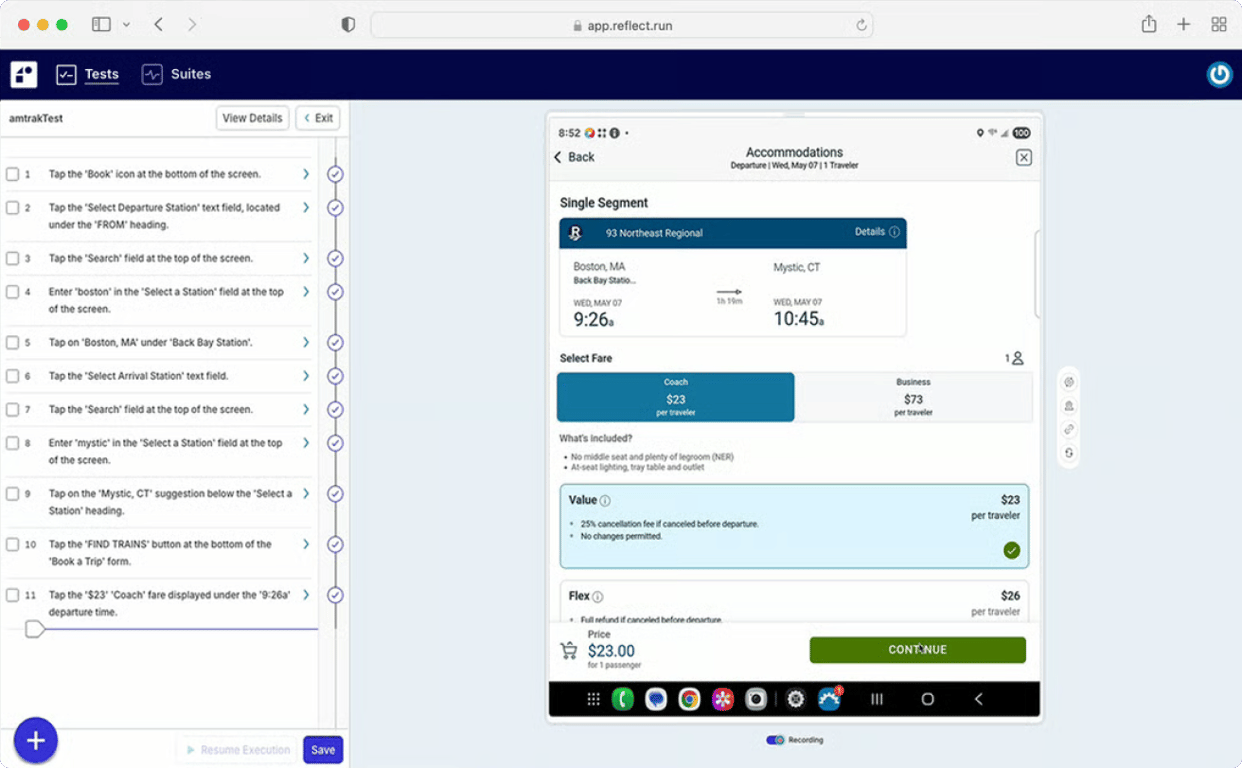 Reflect running an automated test against an SAP cloud application