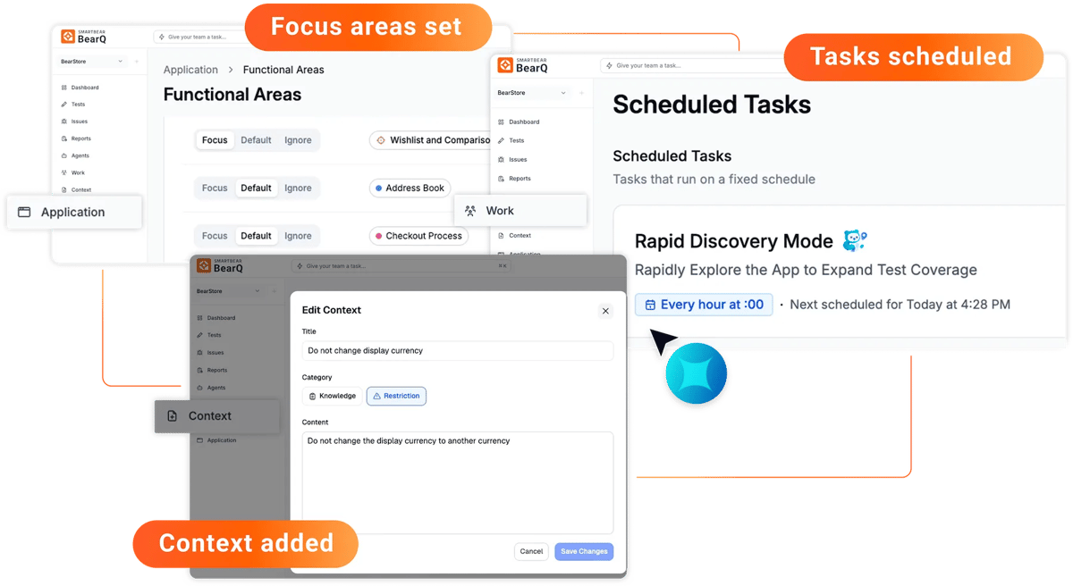 A reviewer guiding BearQ's focus and approving agent activity