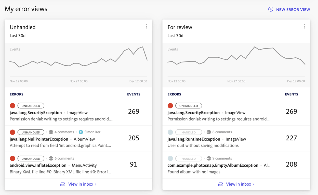 Personalized error views allow you to focus on the errors that matter most, like those impacting VIP customers.
