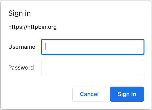 Native browser dialog prompting for an HTTP basic auth username and password