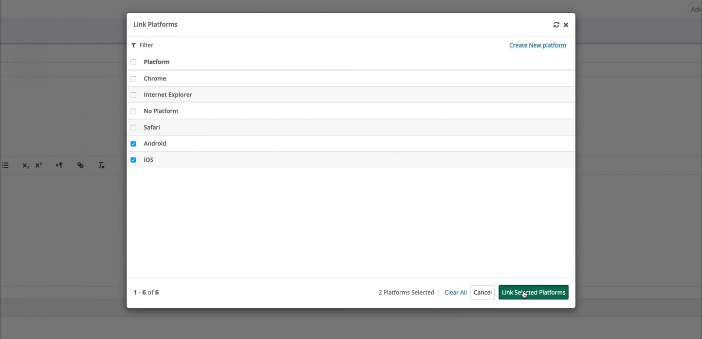 Create and manage test suites, link platforms, perform bulk operations
