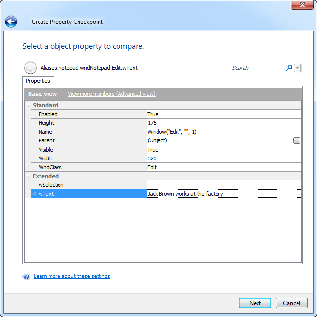 Selecting a Property for Checking