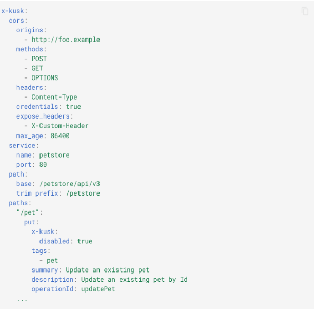 Figure 5 &acirc; Sample kusk extension for OpenAPI