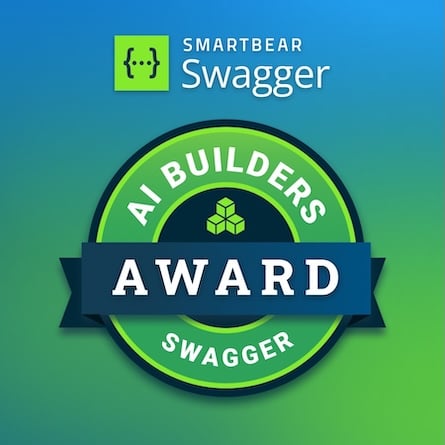 A badge that says smartbear software for good award with smaller images of people doing good things