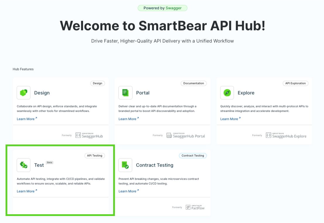 Figure 1 &acirc; SmartBear API Hub now including Test capabilities