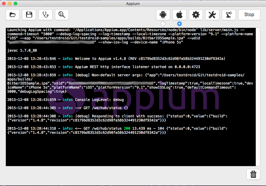 appium test logs