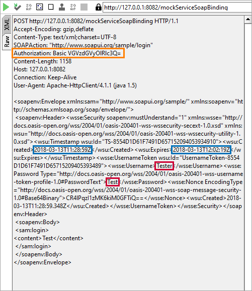 The Raw request with authorization