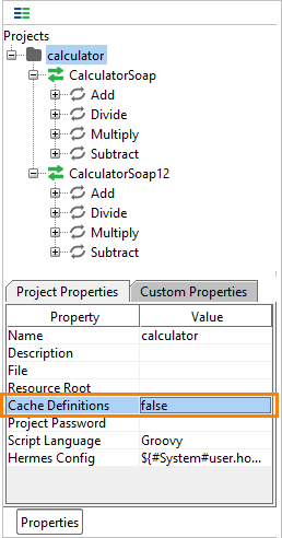 Cache Definitions project property