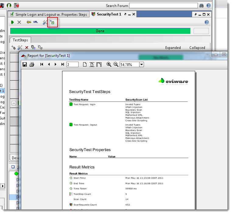 Create security test report