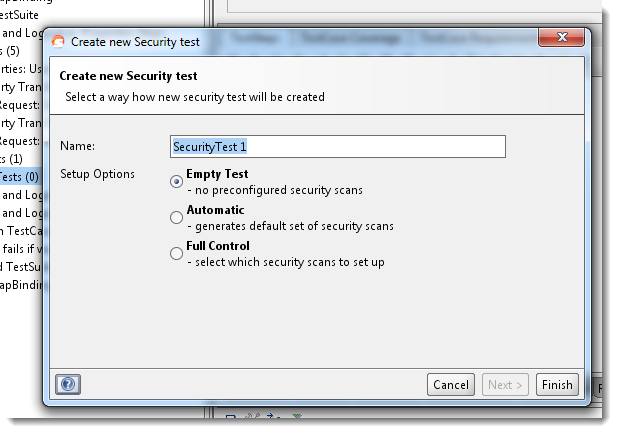 Create security test wizard