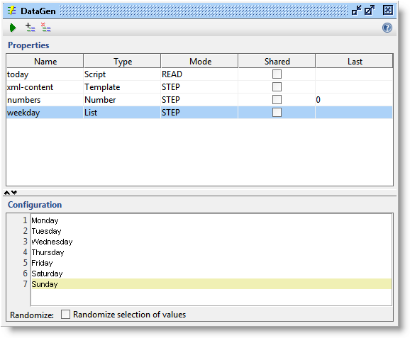 DataGen with list property DataGen-with-weekday-property