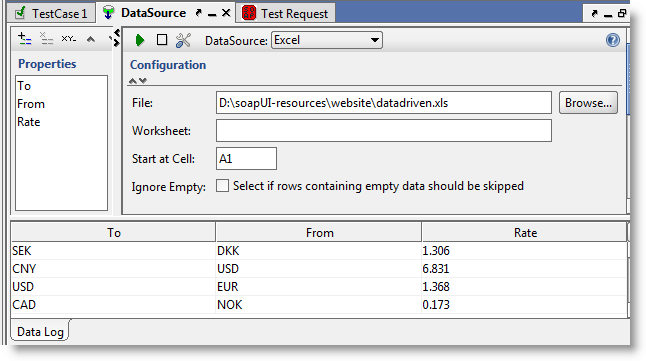 Get Data from configured Excel DataSource Excel DataSource Log