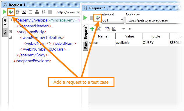 Add a request to a test case Add This Request to TestCase