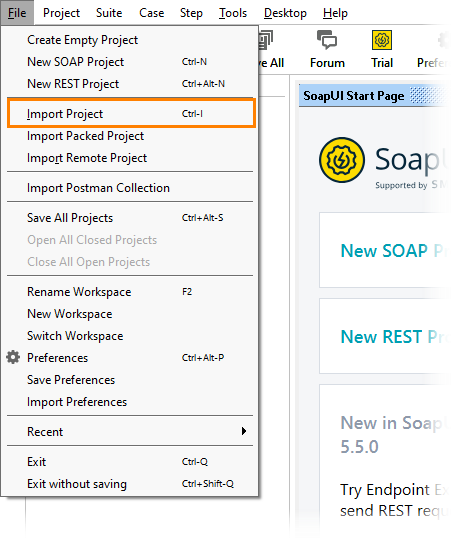 The Import Project menu command