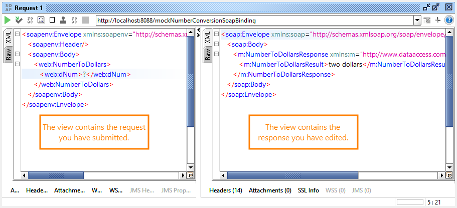 The request and the response in the request editor