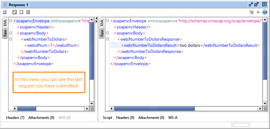The request and the response in the response editor
