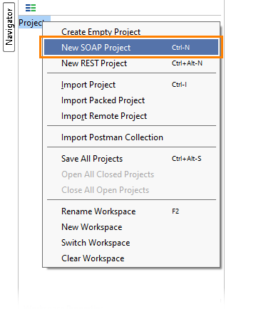 The New SOAP Project menu item