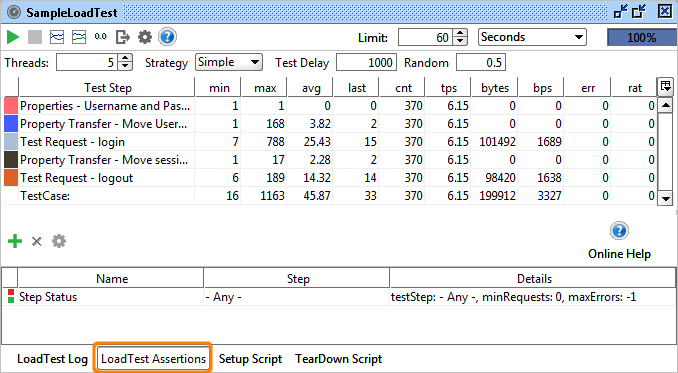 LoatTest Assertion Tab