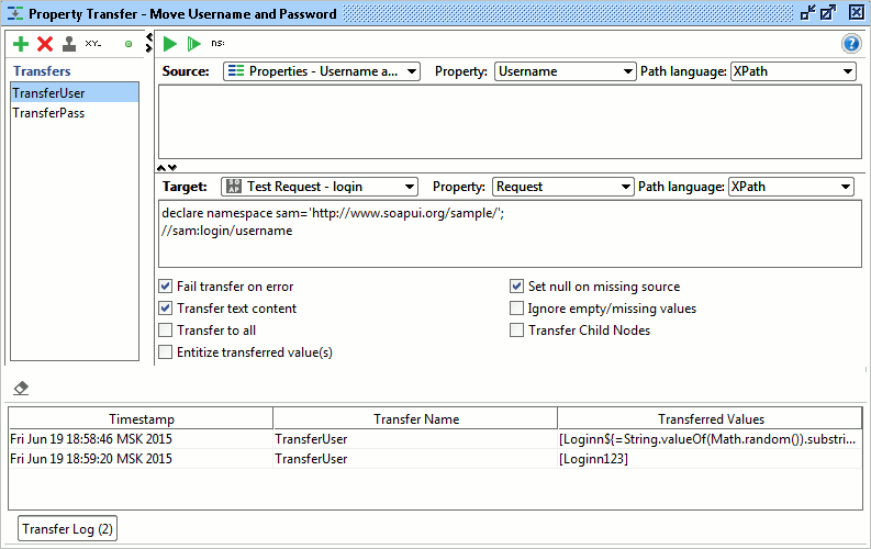 Property Transfer window