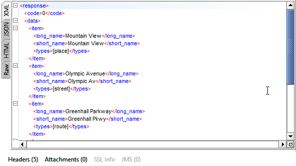 REST Request Editor: Response XML View