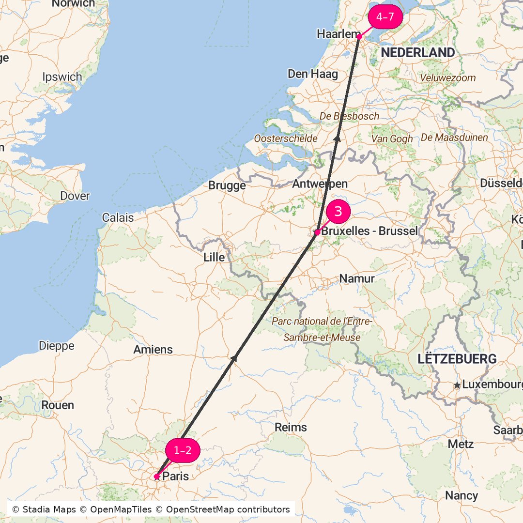 Itinerary route map for Western Europe Classic Journey
