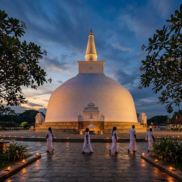 Jetavanaramaya stupa at golden hour surrounded by ancient ruins and jungle canopy, Anuradhapura, North Central Province, Sri Lanka