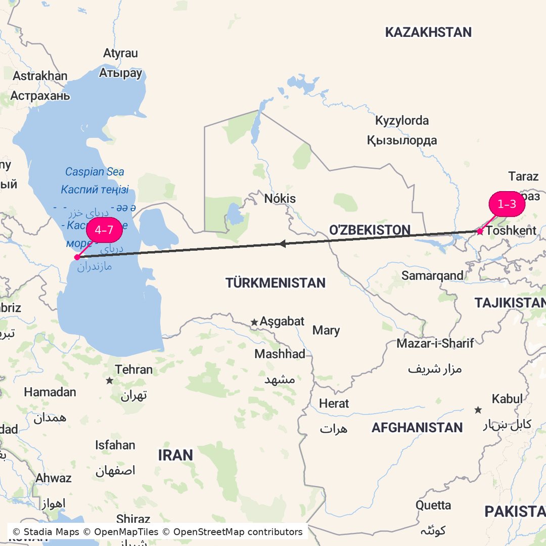 Itinerary route map for Uzbekistan & Azerbaijan Explorer