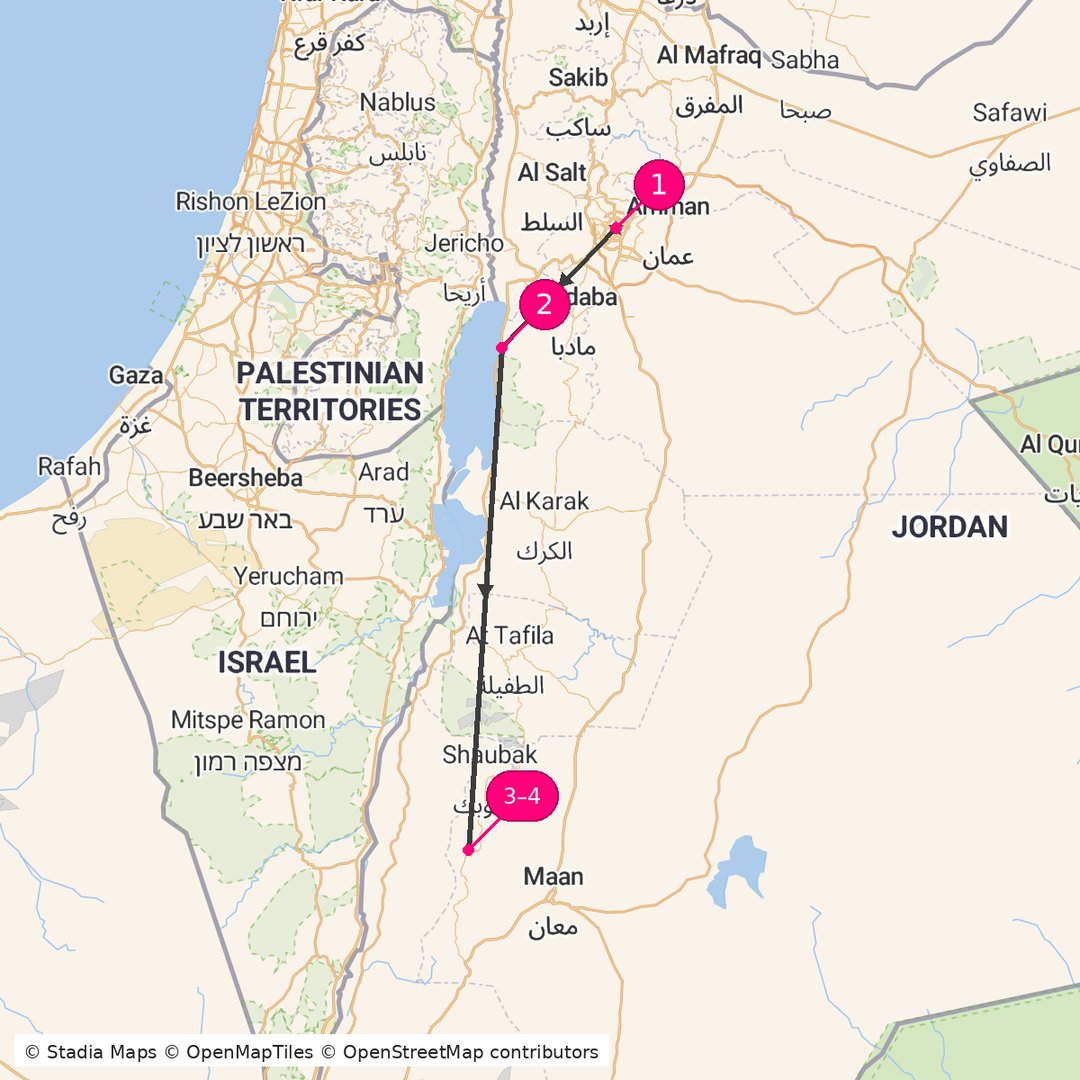 Itinerary route map for Jordan Express Highlights
