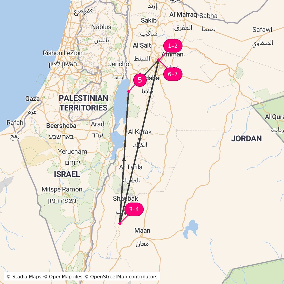 Itinerary route map for Jordan Golden Circuit