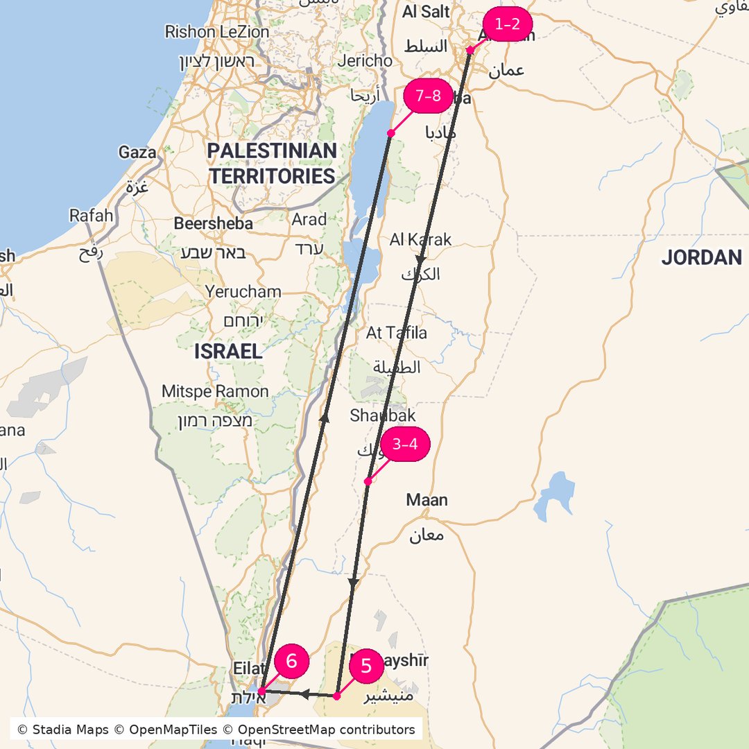 Itinerary route map for Jordan Heritage Trail