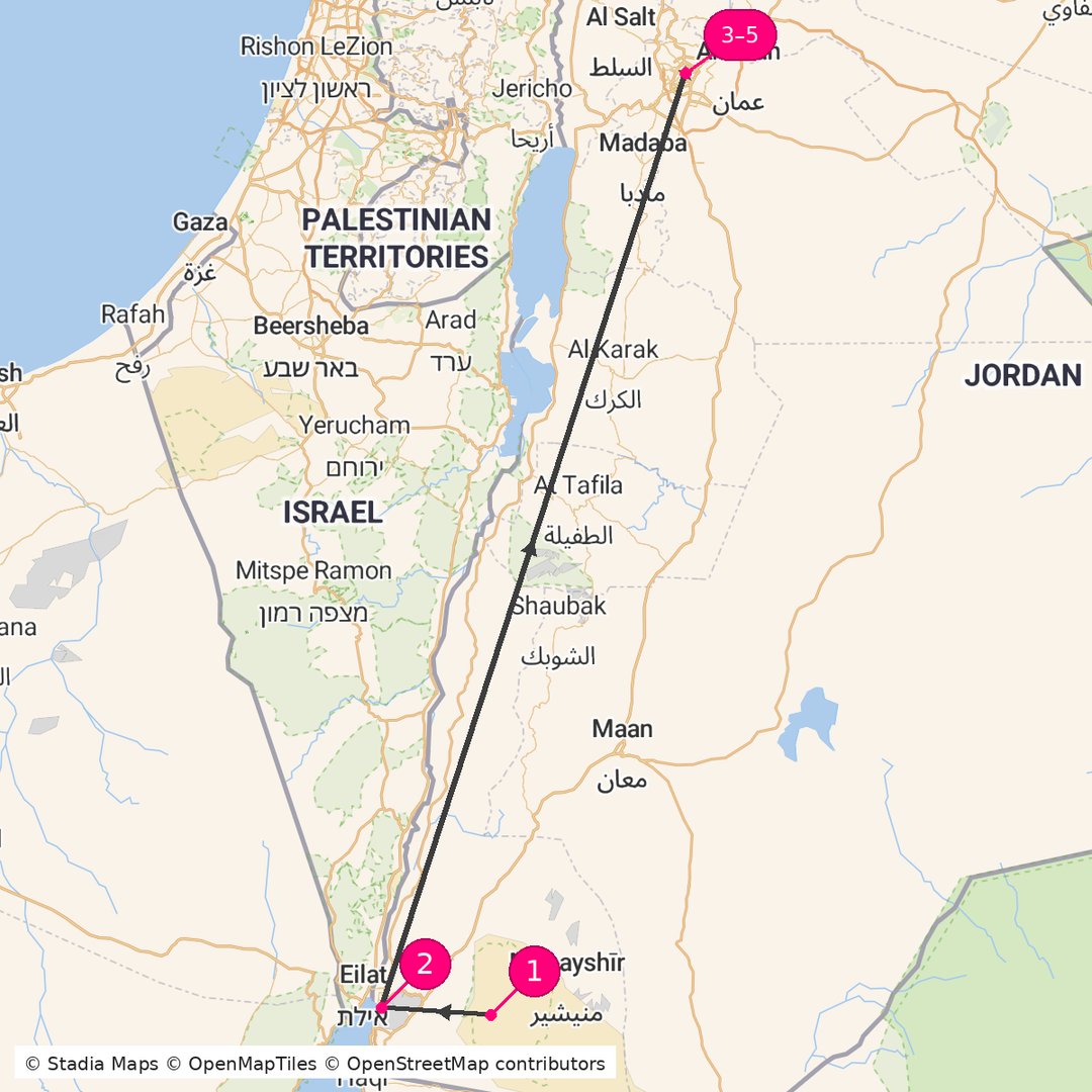 Itinerary route map for Jordan Coastal Luxury