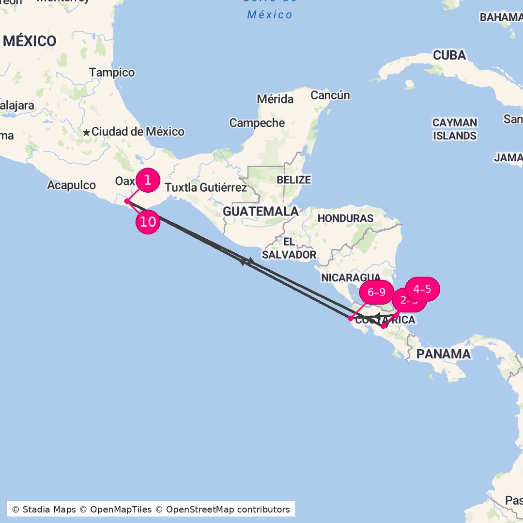 Itinerary route map for Costa Rica Caribbean Escape