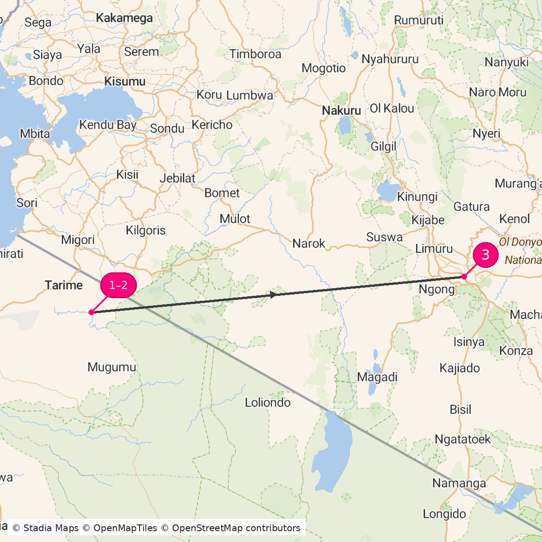 Itinerary route map for Nairobi Wildlife Escape