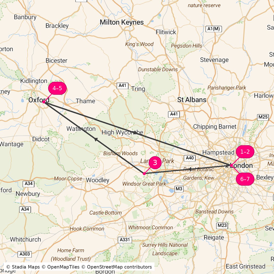 Itinerary route map for From Buckingham to Bodleian