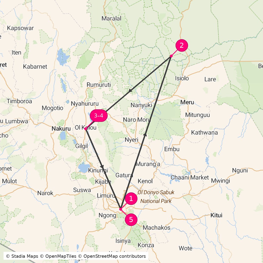 Itinerary route map for Northern Kenya Escape