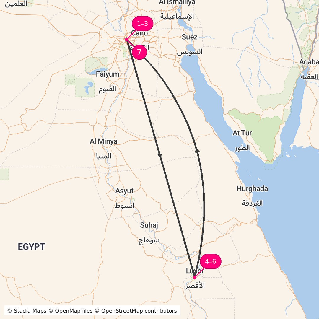Itinerary route map for Chronicles of the Pharaohs