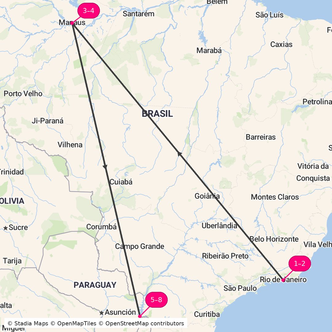 Itinerary route map for Amazon Rio Iguazu Escape