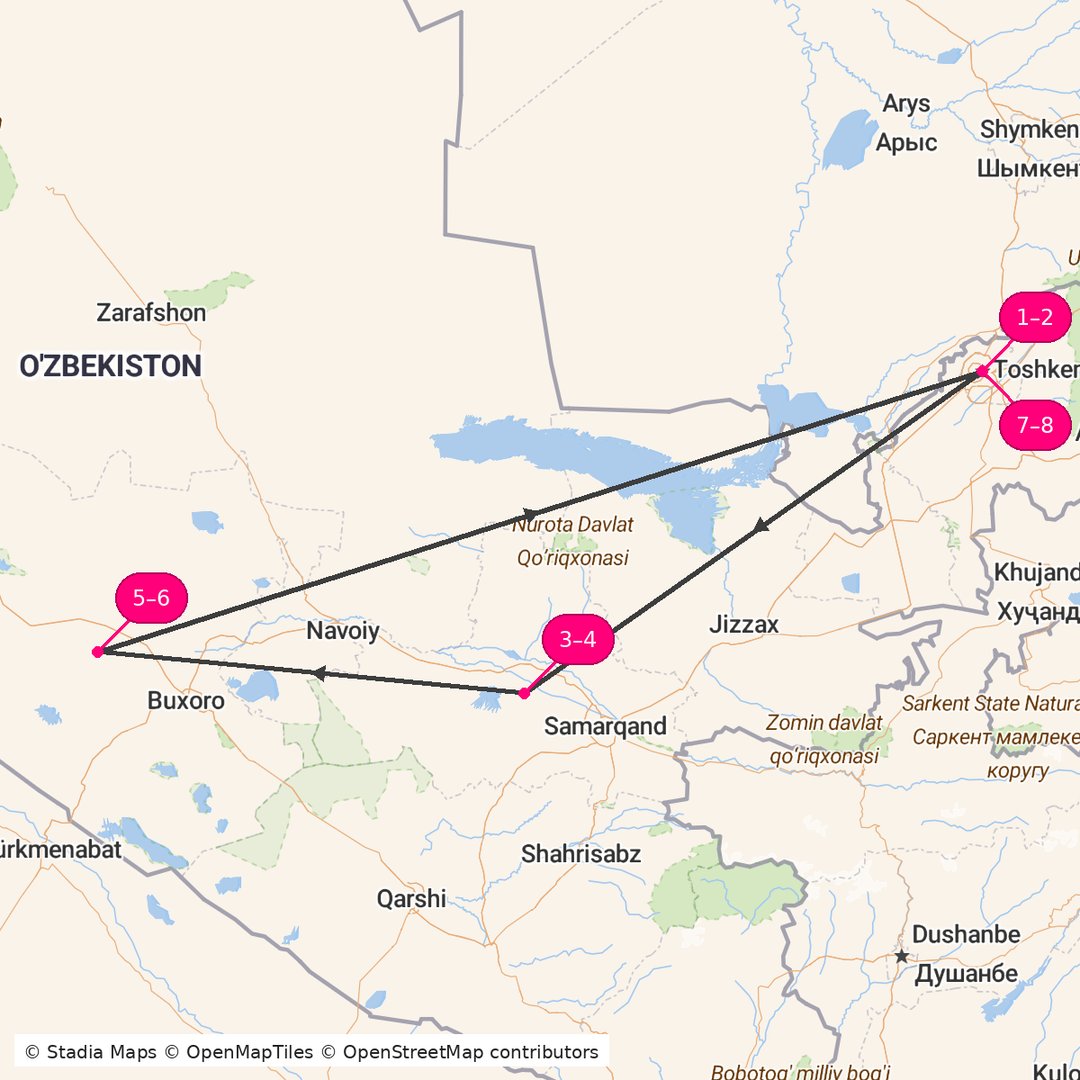 Itinerary route map for Wonders of Uzbekistan