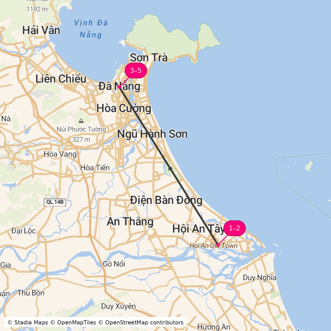 Itinerary route map for Hoi An Cultural Escape