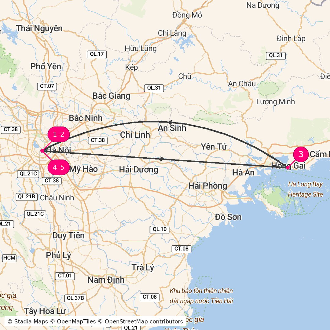Itinerary route map for Hanoi Golden Path