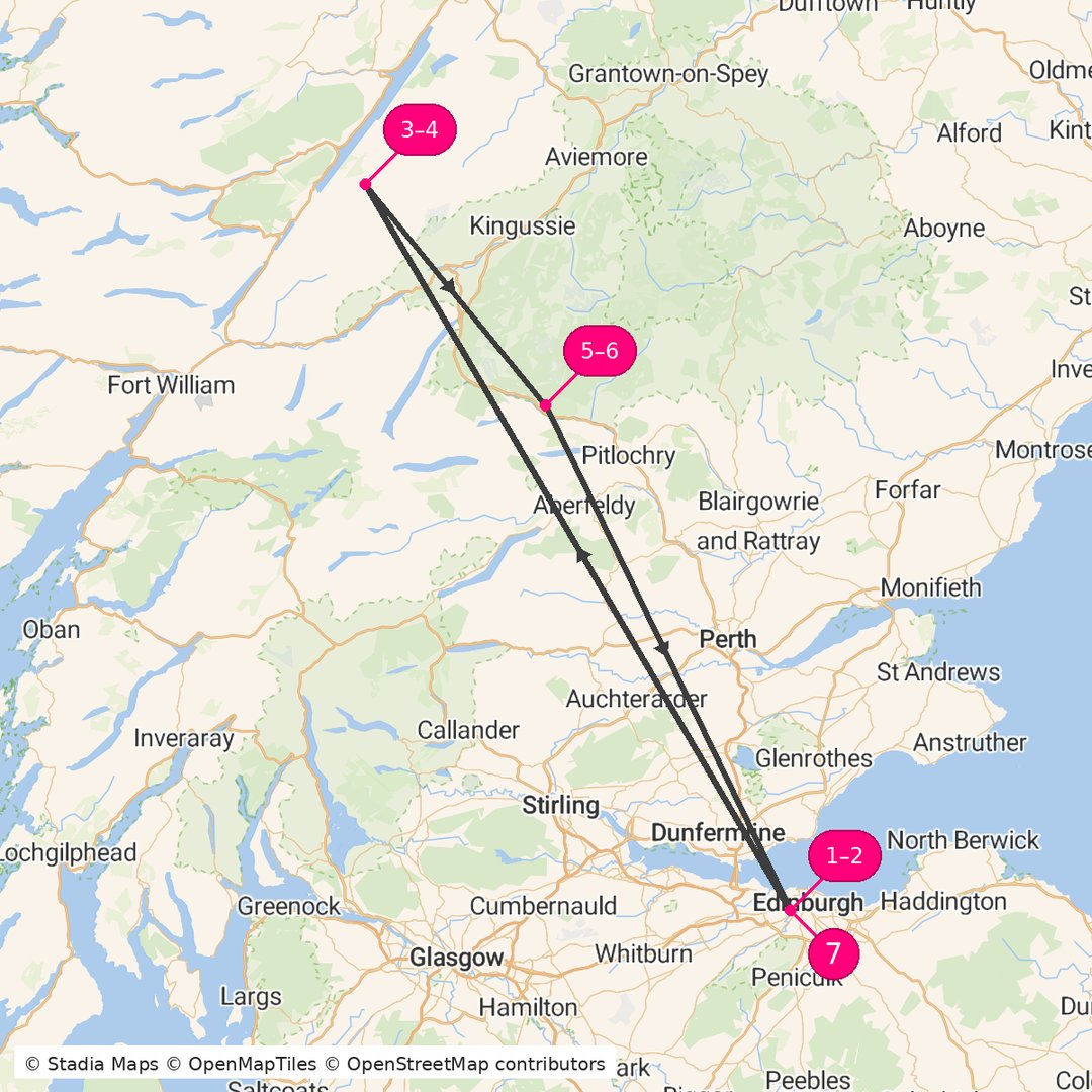 Itinerary route map for Scottish Highlands & Isle of Skye