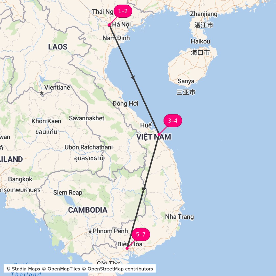 Itinerary route map for Vietnam Value Discovery