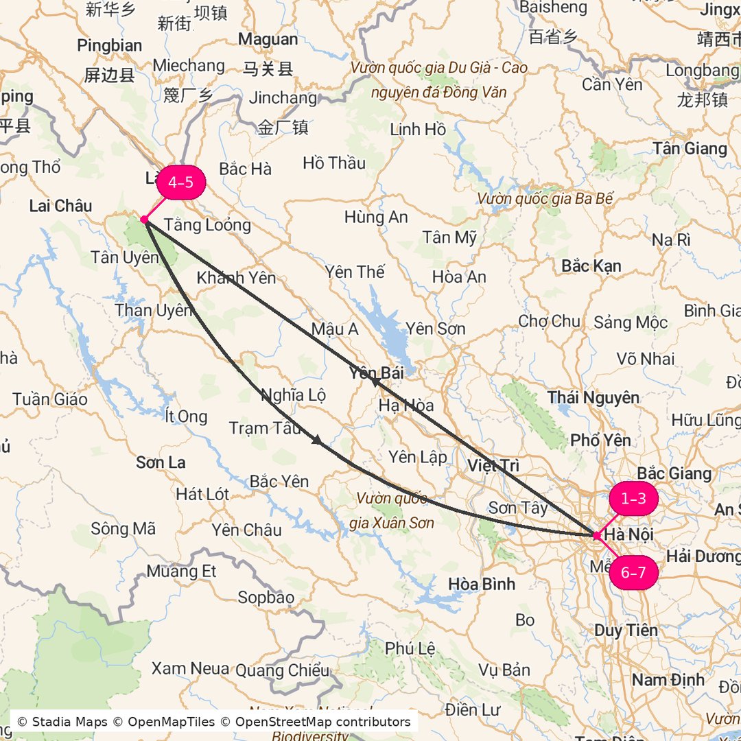 Itinerary route map for Hanoi to Sapa Escape