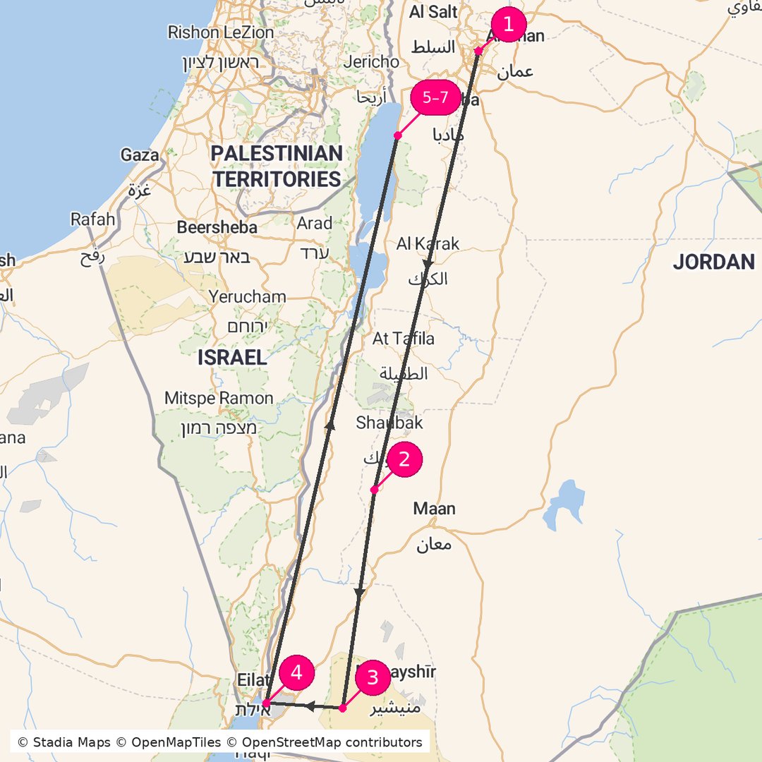 Itinerary route map for Jordan Coastal Heritage