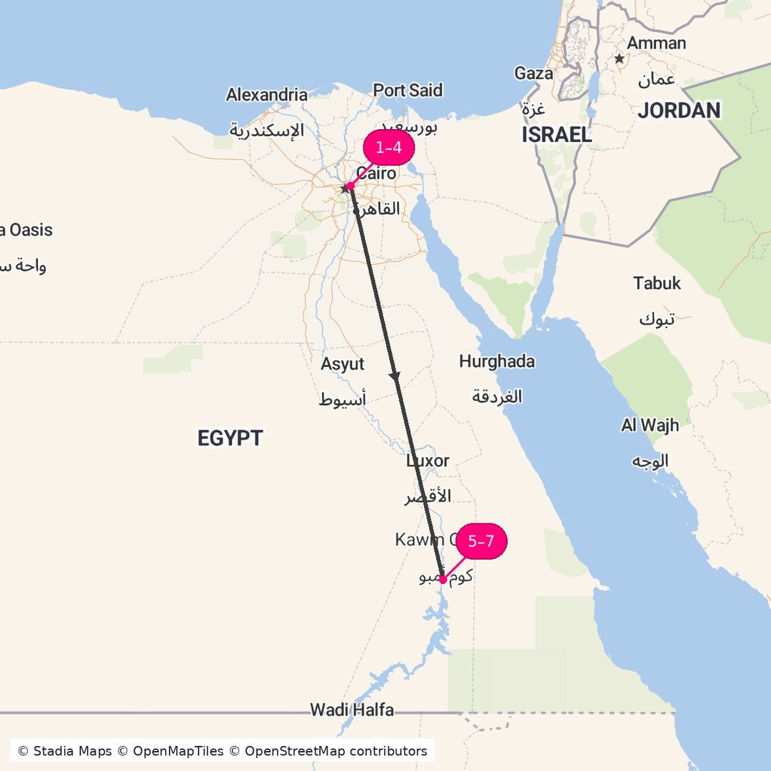 Itinerary route map for Egypt Unveiled