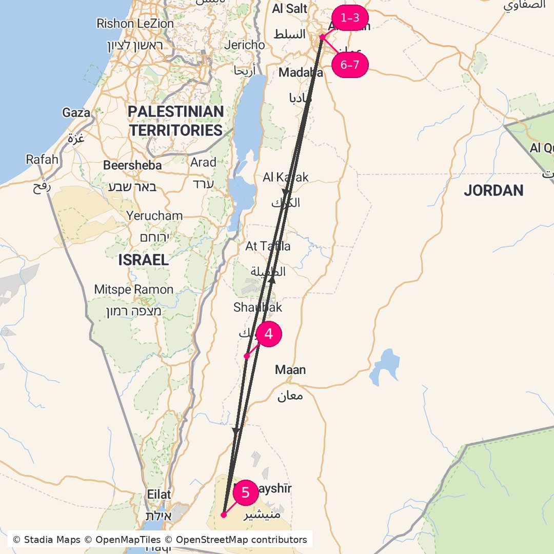 Itinerary route map for Jordan Umayyad Heritage Path