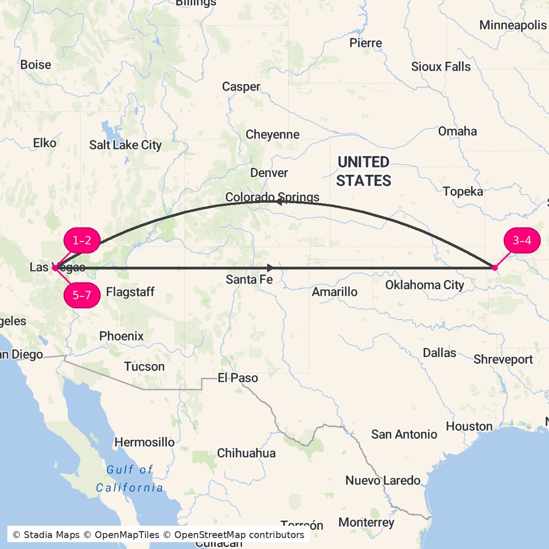 Itinerary route map for Las Vegas and National Parks Adventure