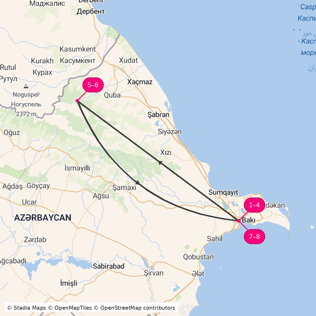 Itinerary route map for Baku Mountain Spirit