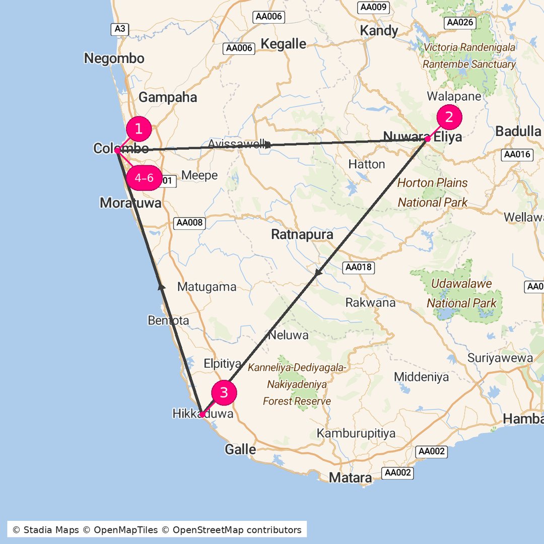 Itinerary route map for Highland Coastal Harmony
