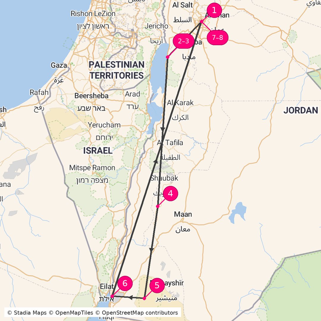 Itinerary route map for Jordan Complete Explorer
